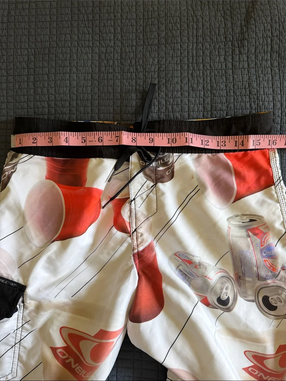 O'Neill  Beer PrintWhite & Red Graphic Men's Board Shorts with BOTTLE OPENER!